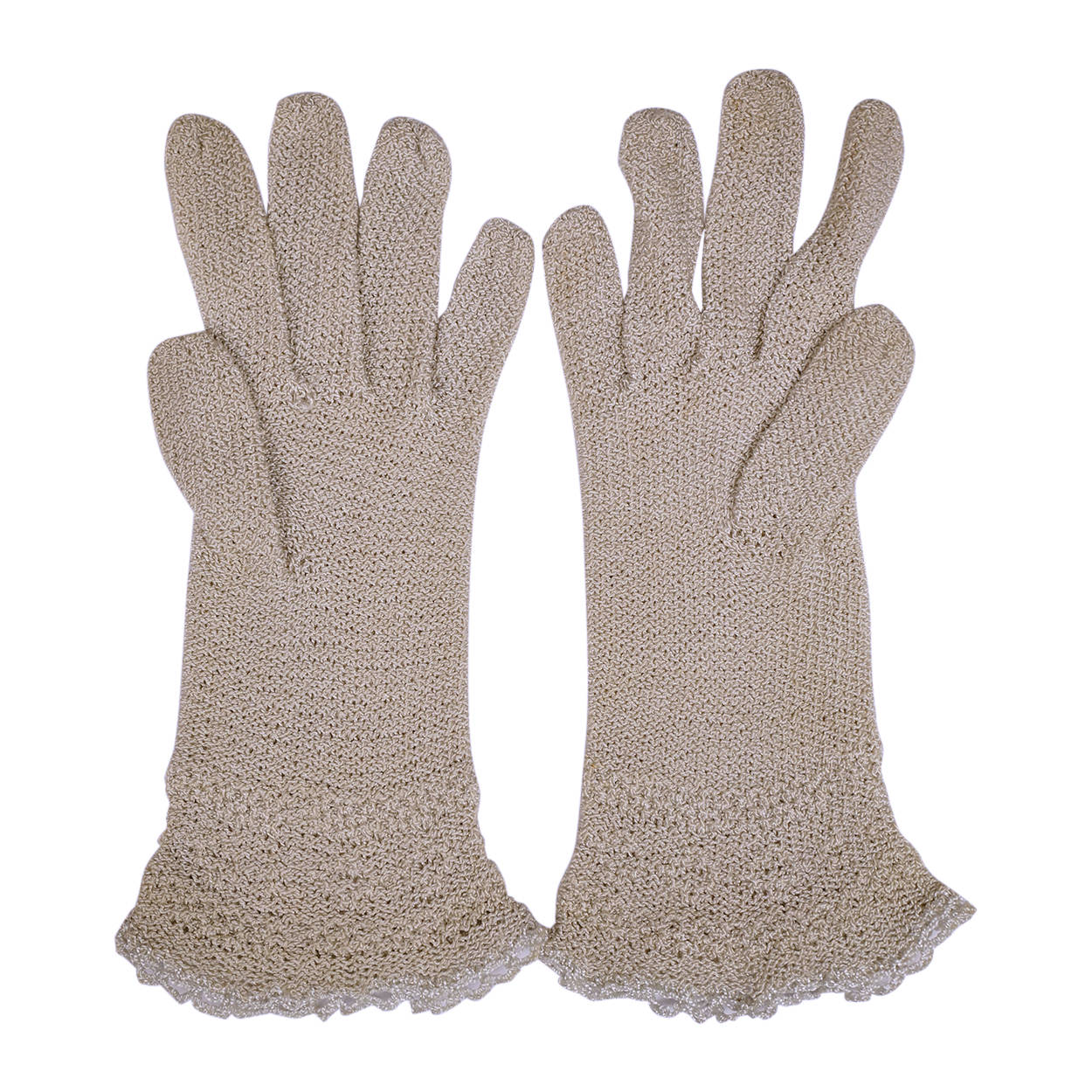 Vintage Fine Crochet Knitted Lace Gloves Grey Hand Made Ladies Size Medium 7 - Poppy's Vintage Clothing