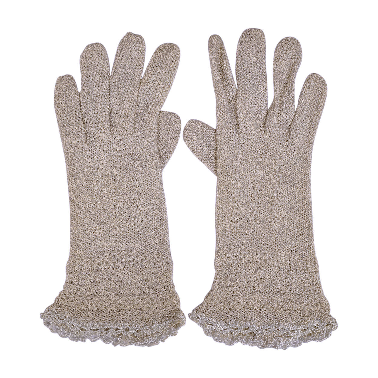 Vintage Fine Crochet Knitted Lace Gloves Grey Hand Made Ladies Size Medium 7 - Poppy's Vintage Clothing