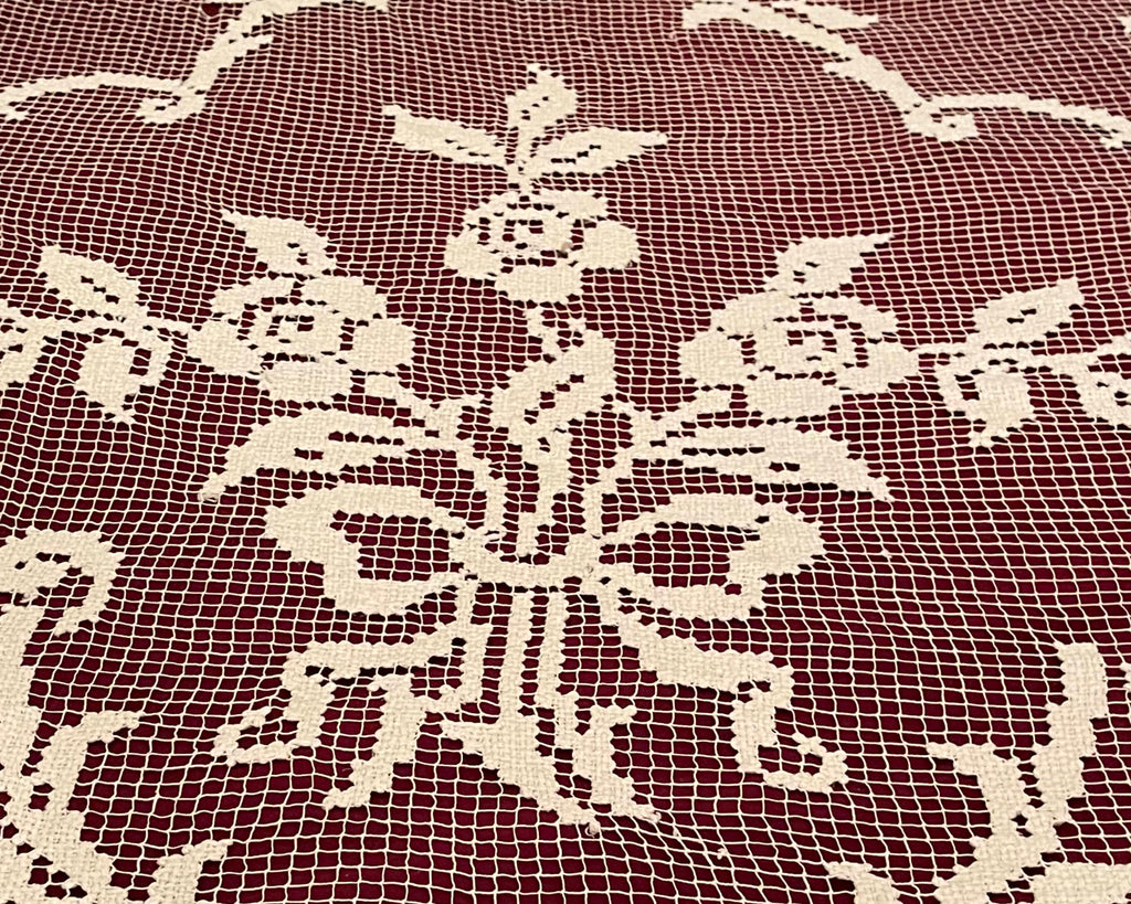 Antique Handmade Lace Bedspread Fishermans Net Filet Lacis