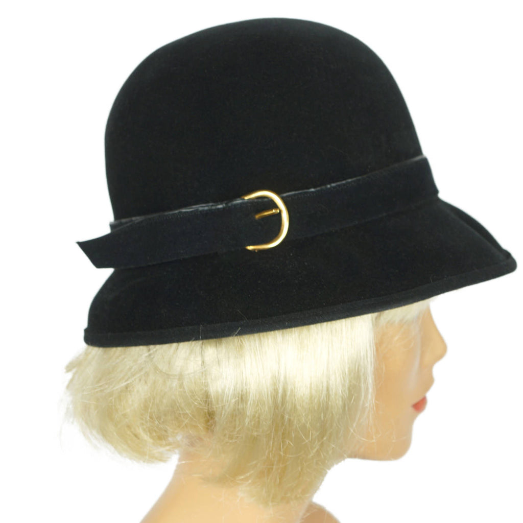 Vintage 60s Mod Bucket Hat by Flechet Black Velvet Fur Felt - Poppy's Vintage Clothing