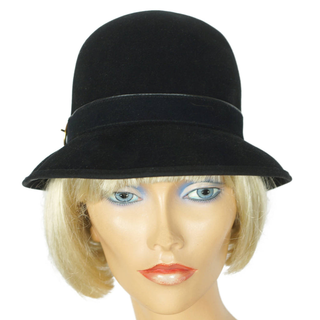 Vintage 60s Mod Bucket Hat by Flechet Black Velvet Fur Felt - Poppy's Vintage Clothing