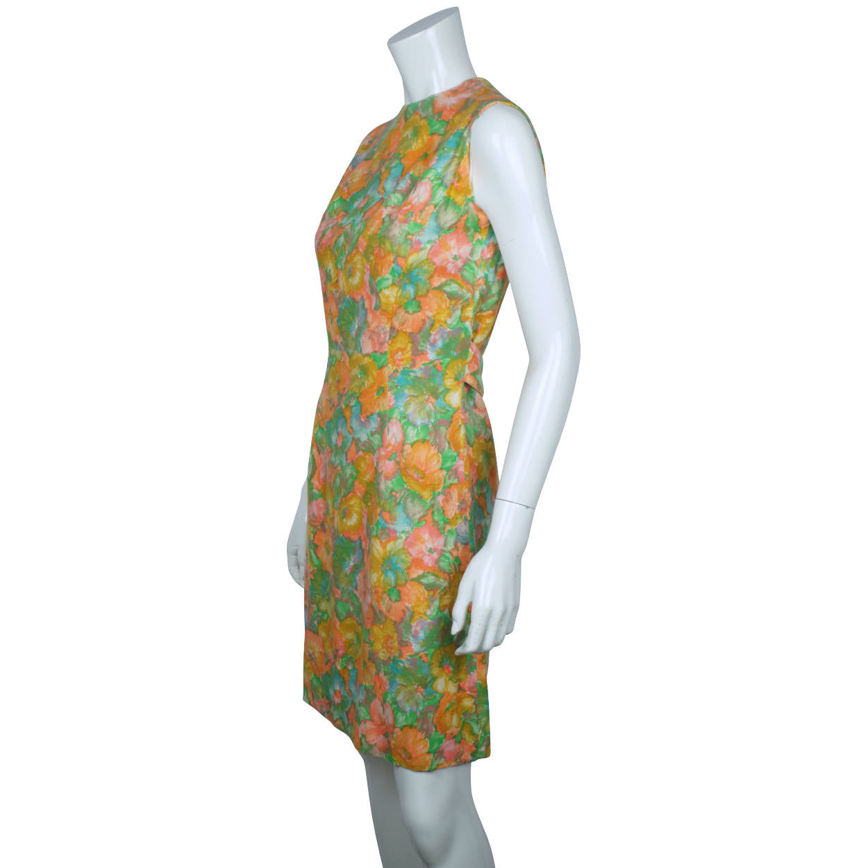 Vintage 1960s Floral Print Dress Sheath Style Cotton Rayon Size M - Poppy's Vintage Clothing