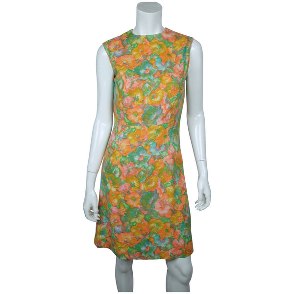 Vintage 1960s Floral Print Dress Sheath Style Cotton Rayon Size M - Poppy's Vintage Clothing