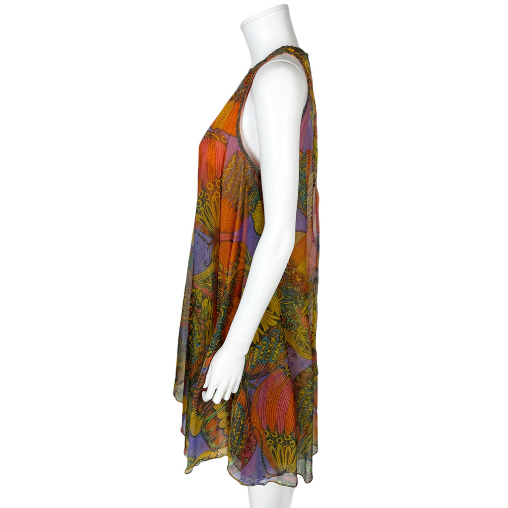 Vintage 1960s Tent Dress Psych Print Butterflies Flowers M