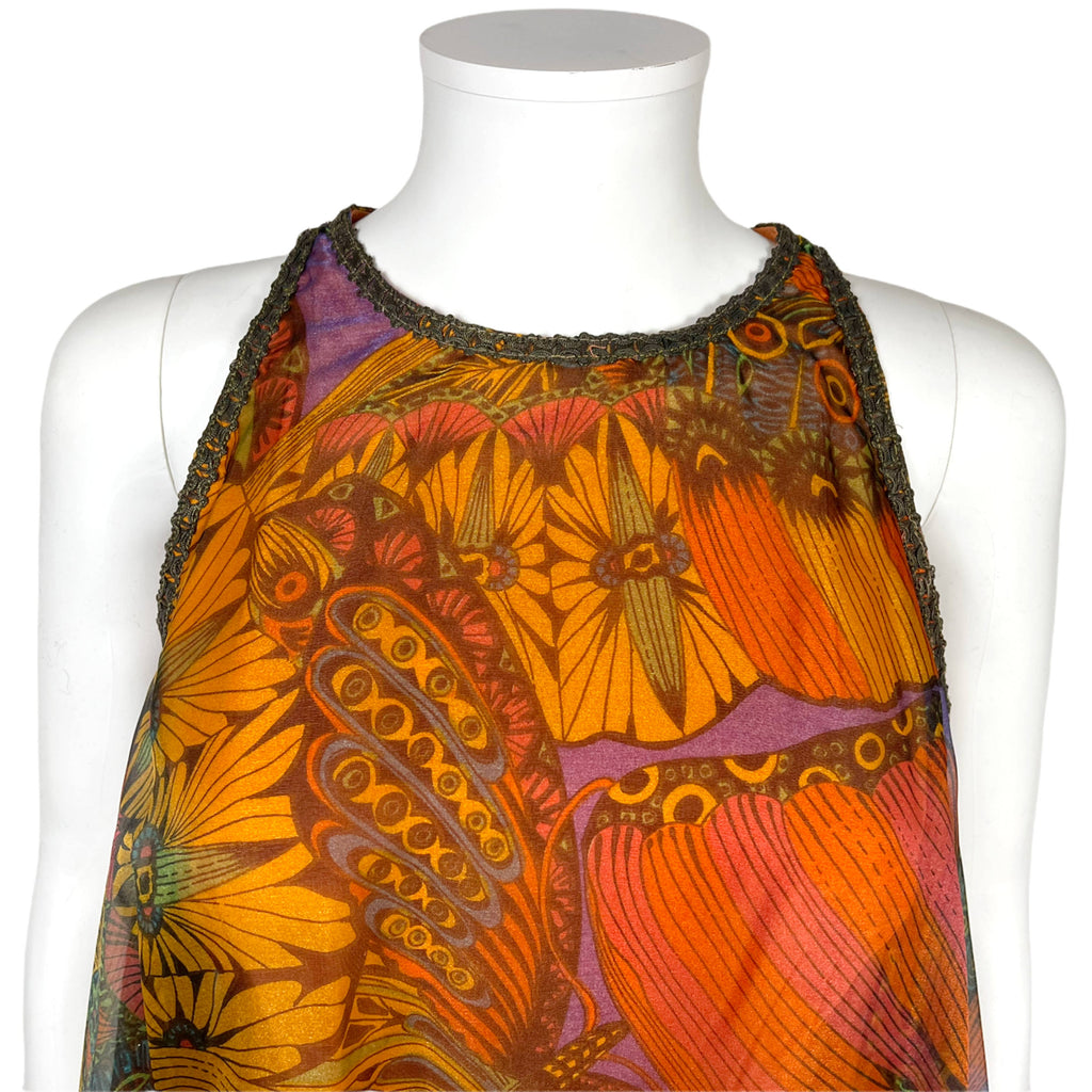 Vintage 1960s Tent Dress Psych Print Butterflies Flowers M