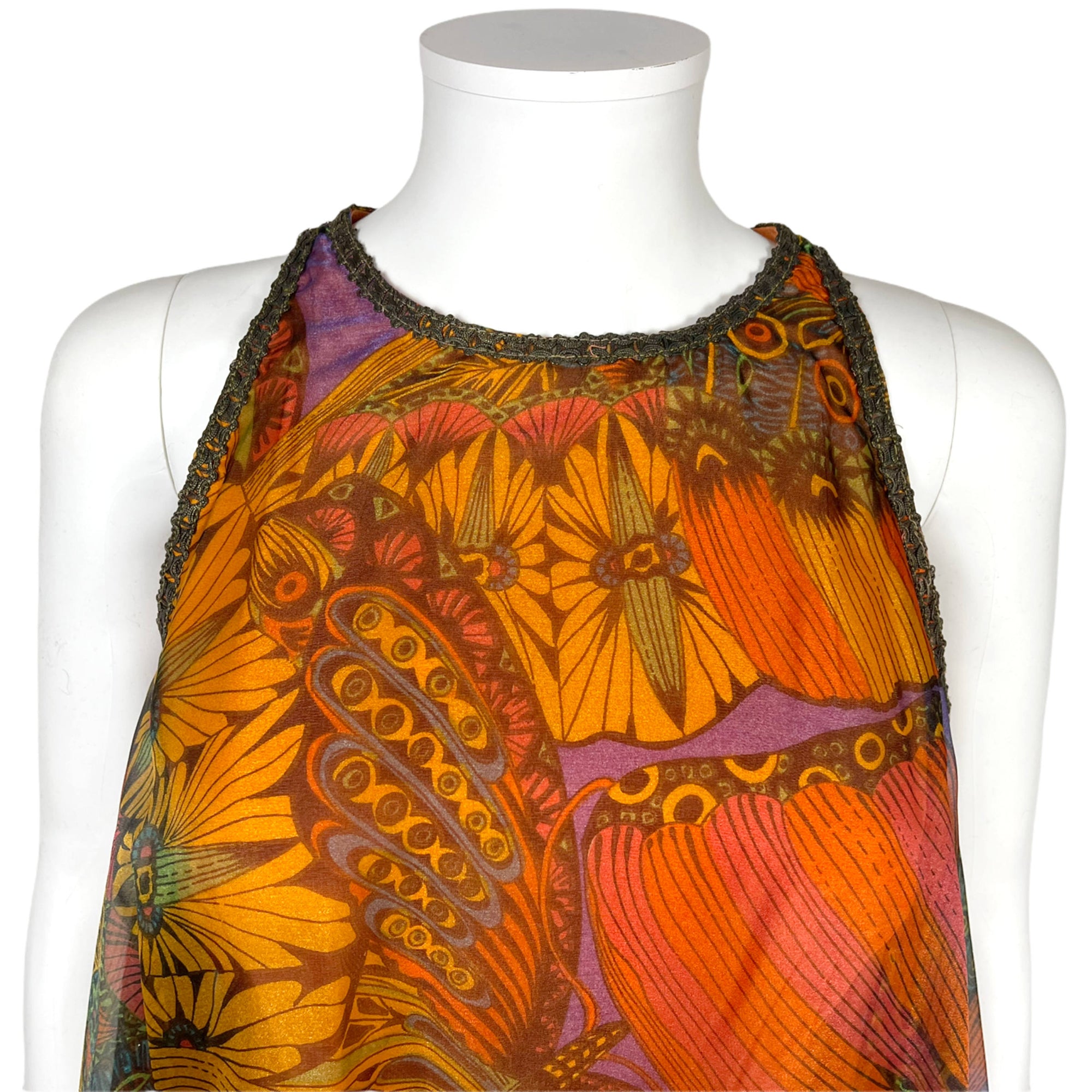 Vintage 1960s Tent Dress Psych Print Butterflies Flowers M