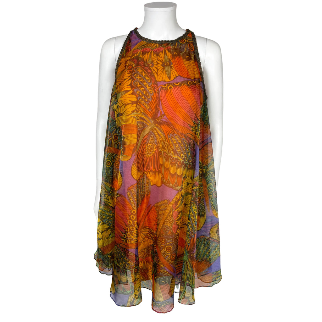 Vintage 1960s Tent Dress Psych Print Butterflies Flowers M – Poppy's Vintage Clothing