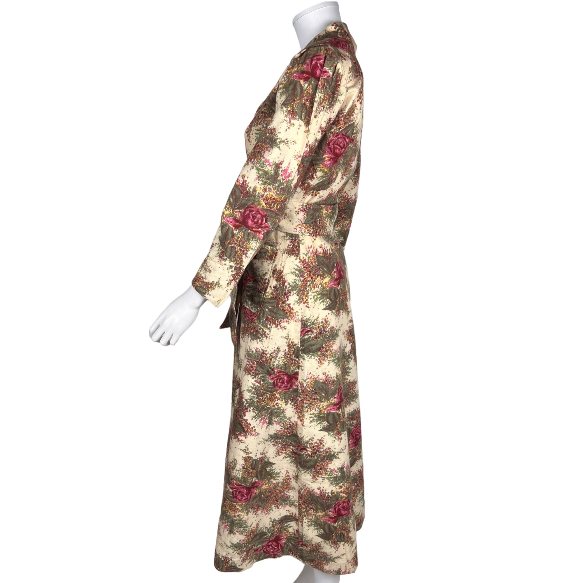 Vintage 1940s 50s Dressing Gown Cotton Flannel Robe Sz M