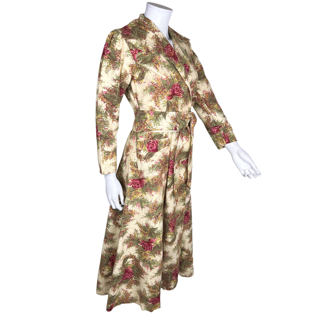 Vintage 1940s 50s Dressing Gown Cotton Flannel Robe Sz M