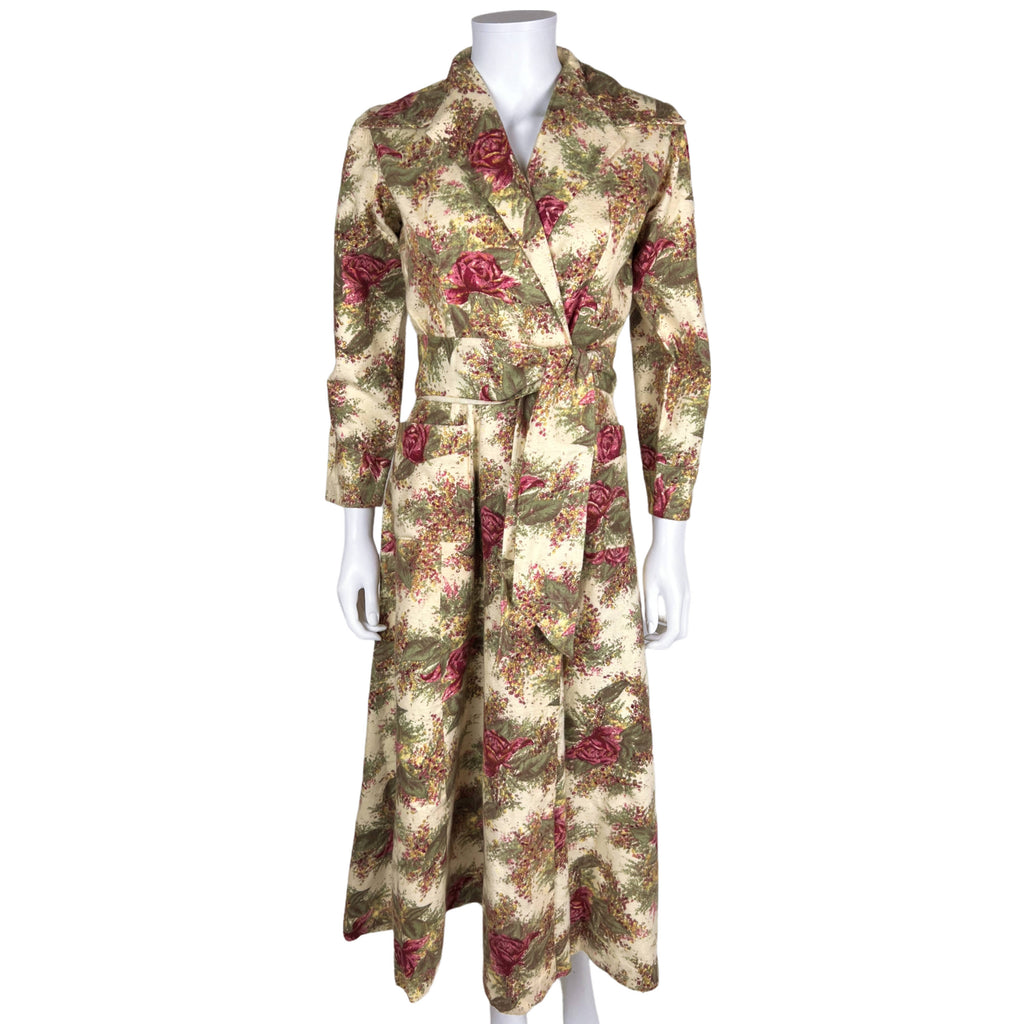 Vintage 1940s 50s Dressing Gown Cotton Flannel Robe Sz M