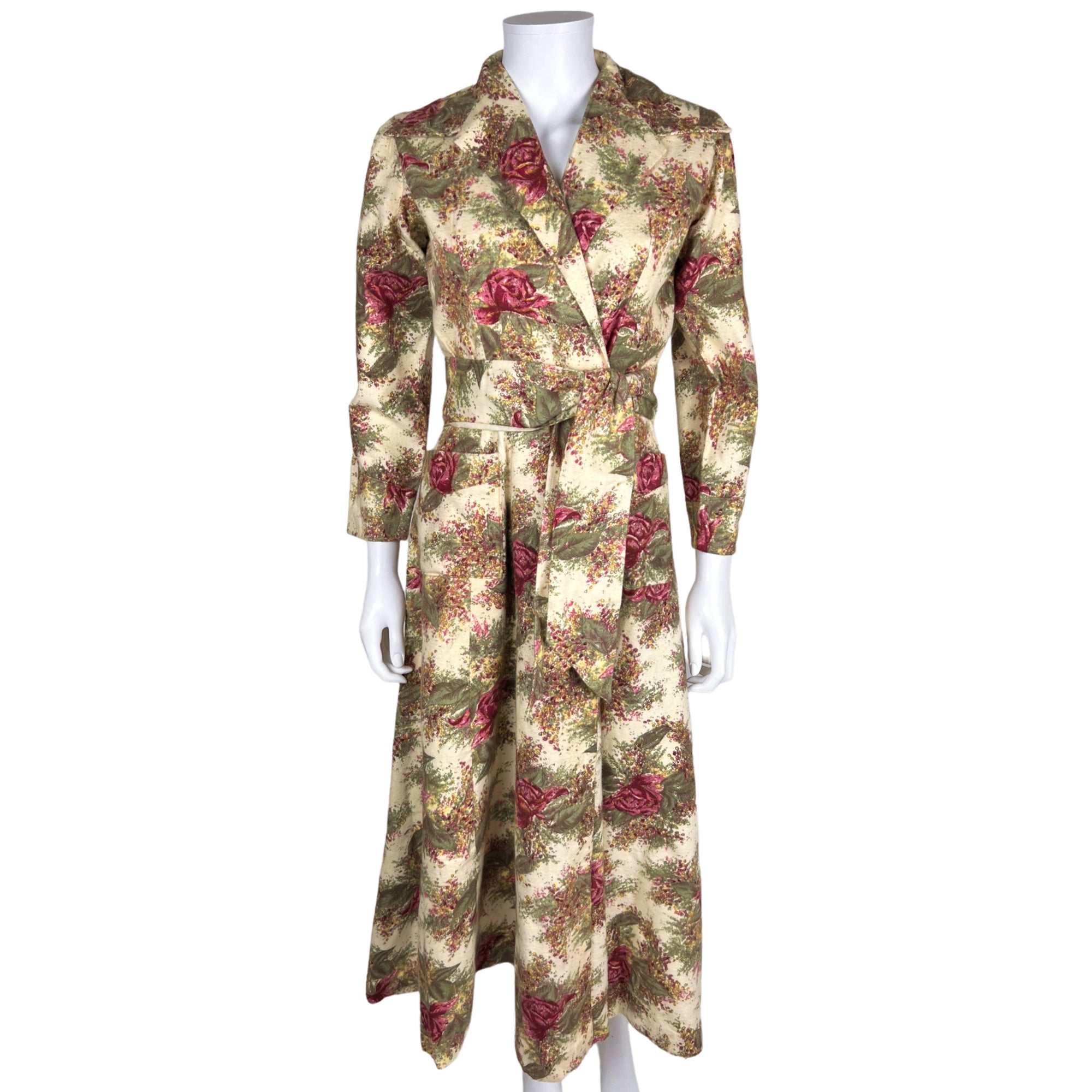 Vintage 1940s 50s Dressing Gown Cotton Flannel Robe Sz M
