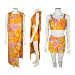 Vintage 60s Resort Dress Play Suit Set Two Piece w Cover Up