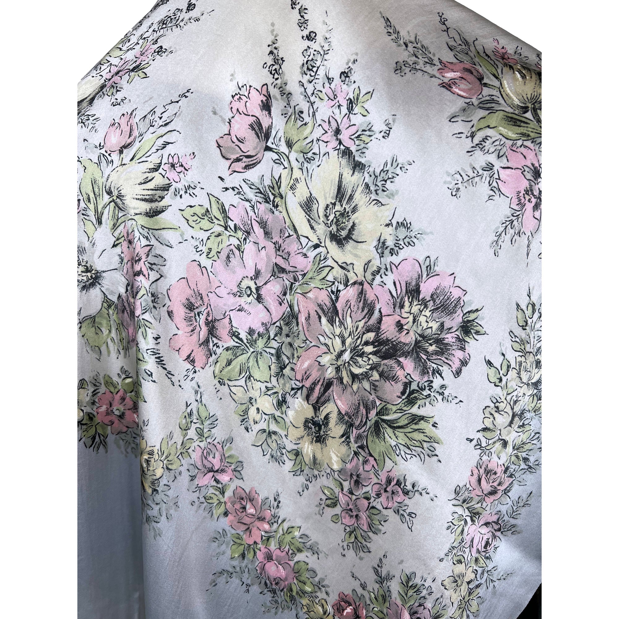 1930s Vintage Fringed Silk Shawl Floral Printed Wrap