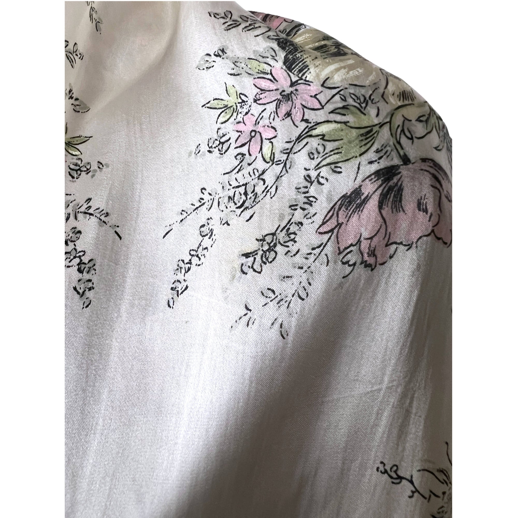 1930s Vintage Fringed Silk Shawl Floral Printed Wrap