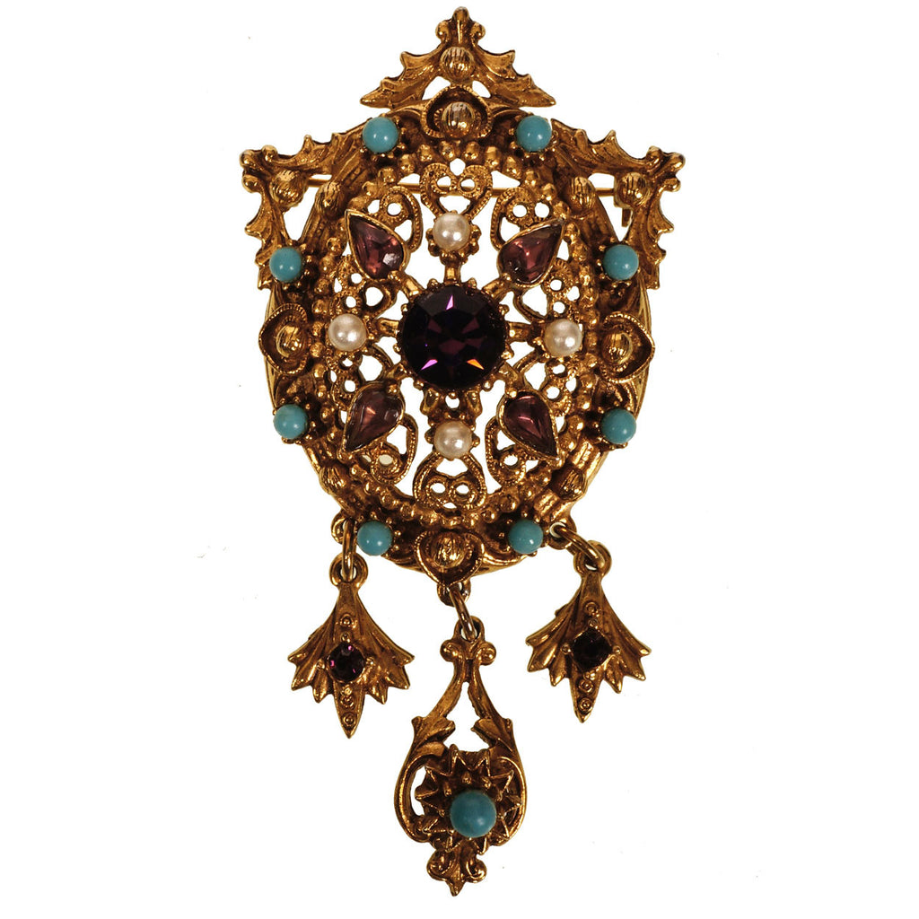 Vintage 1950s Florenza Victorian Revival Pendant Brooch - Poppy's Vintage Clothing