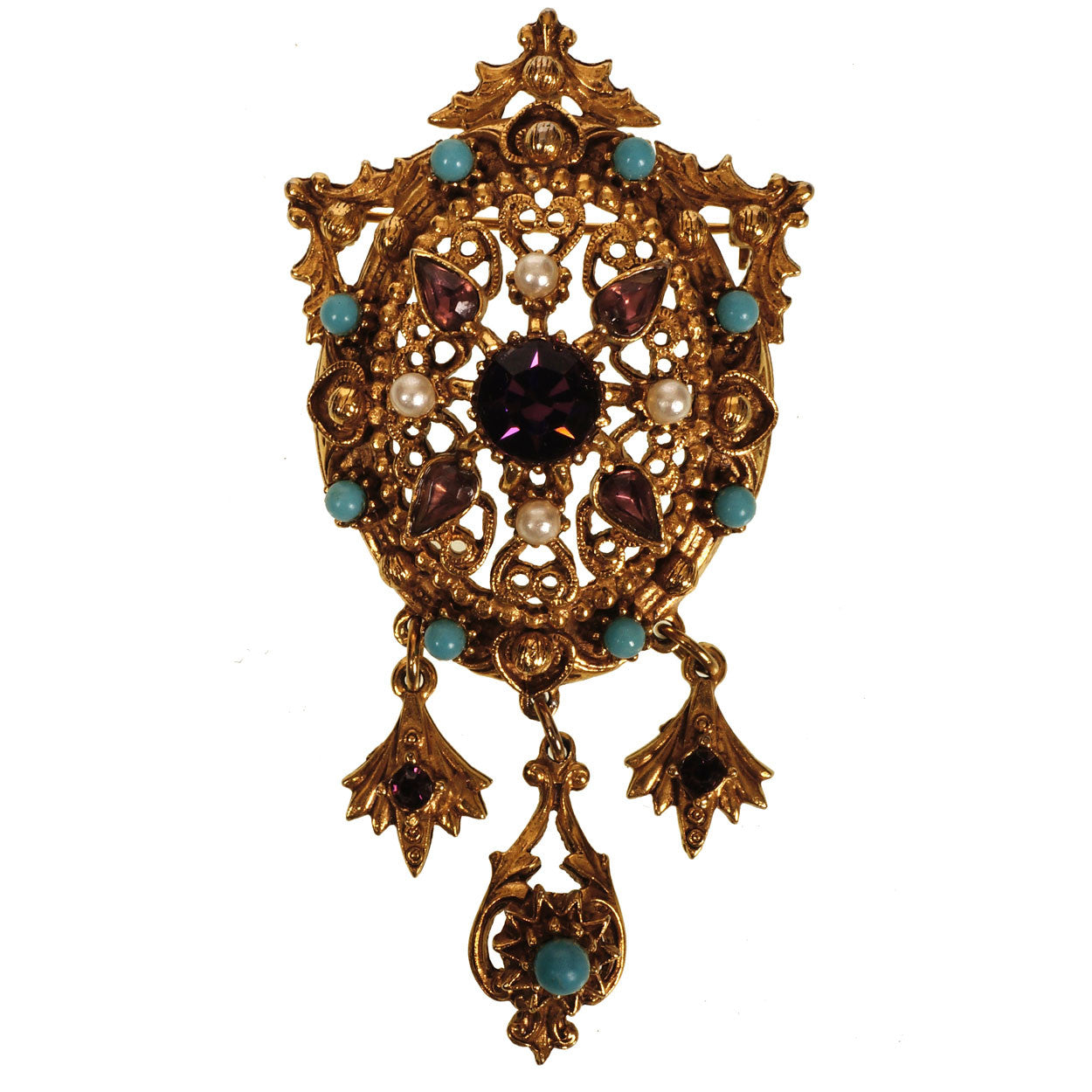 Vintage 1950s Florenza Victorian Revival Pendant Brooch - Poppy's Vintage Clothing