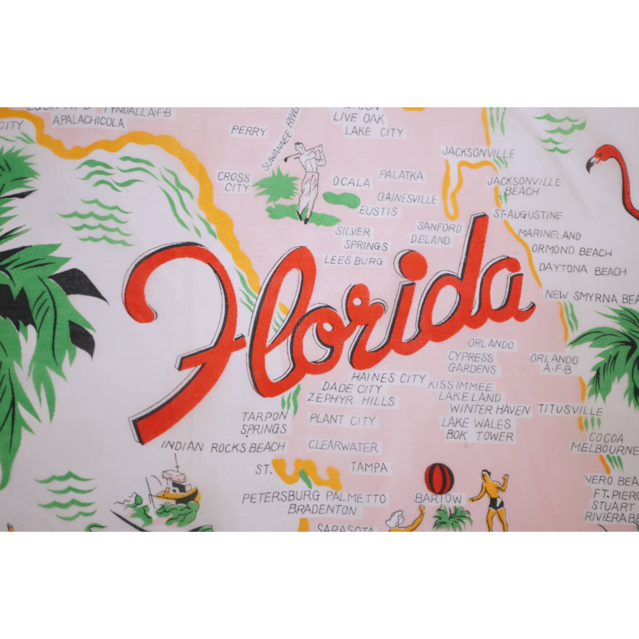 Vintage Florida Souvenir Scarf Square Early 1960s State Map Rayon MIJ - Poppy's Vintage Clothing