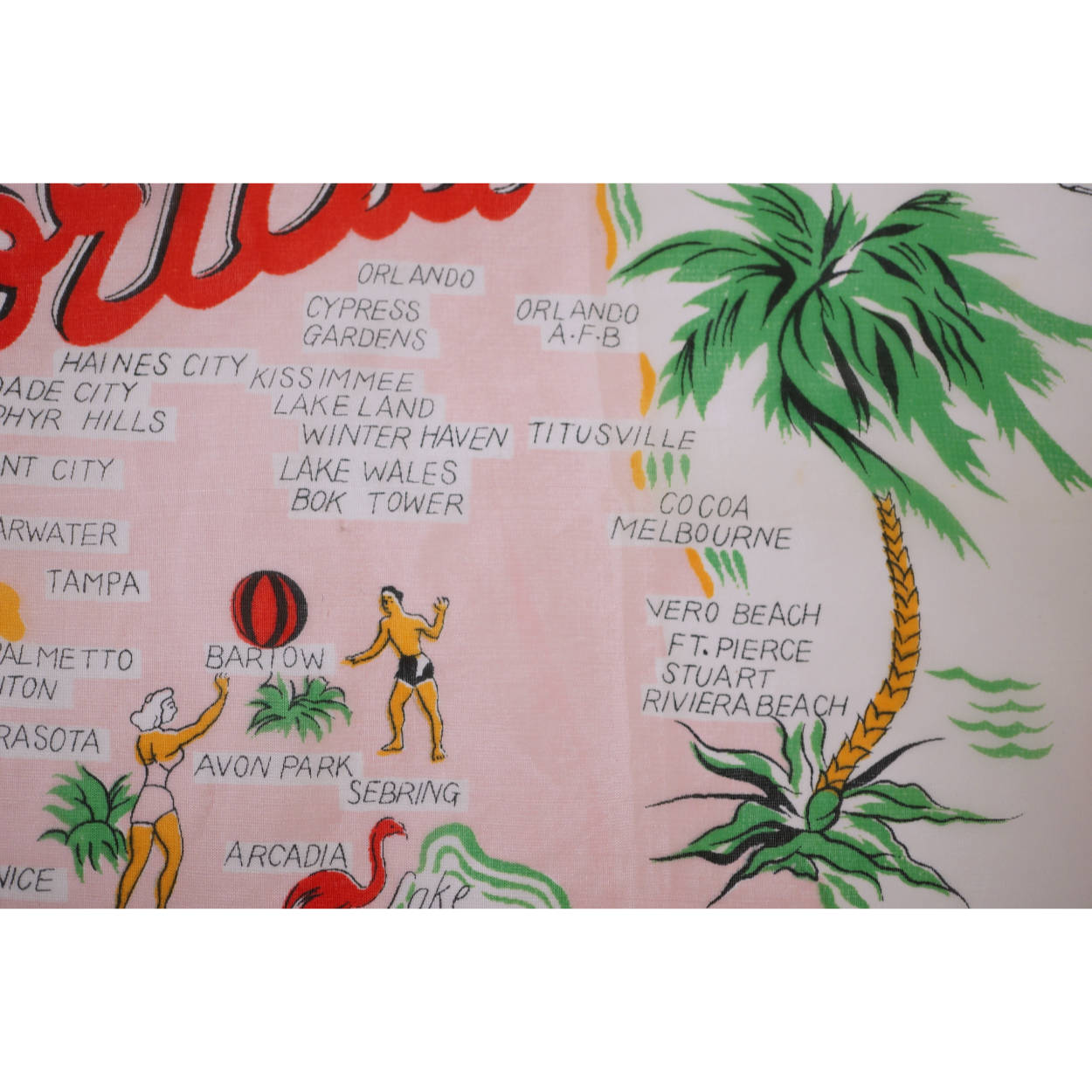 Vintage Florida Souvenir Scarf Square Early 1960s State Map Rayon MIJ - Poppy's Vintage Clothing