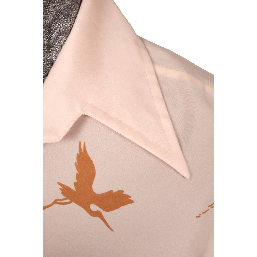 Vintage Mens Disco Shirt 1970s Flying Cranes Print Polyester Studio 1 by Campus Large - Poppy's Vintage Clothing