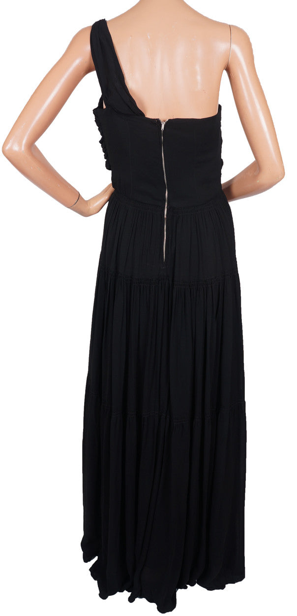 1940s Evening Gown One Shoulder Black Dress Size M - Poppy's Vintage Clothing