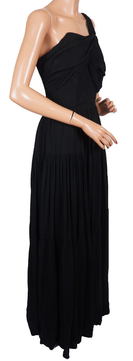 1940s Evening Gown One Shoulder Black Dress Size M - Poppy's Vintage Clothing