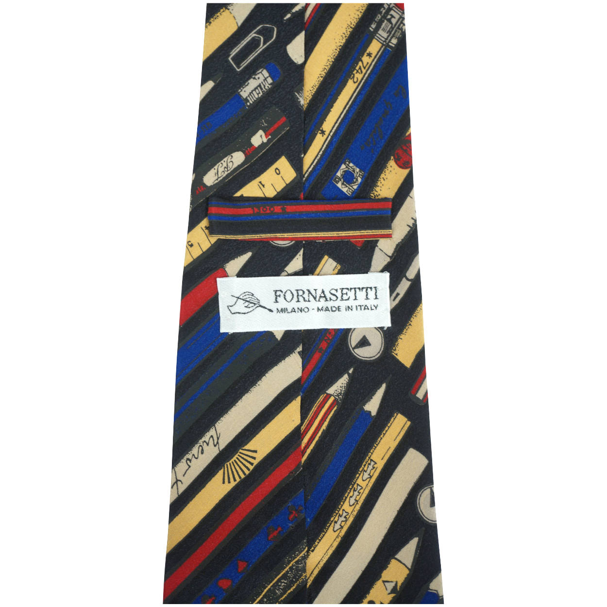 Vintage Fornasetti Silk Tie Strumenti Da Disegno Pencils Etc - Poppy's Vintage Clothing