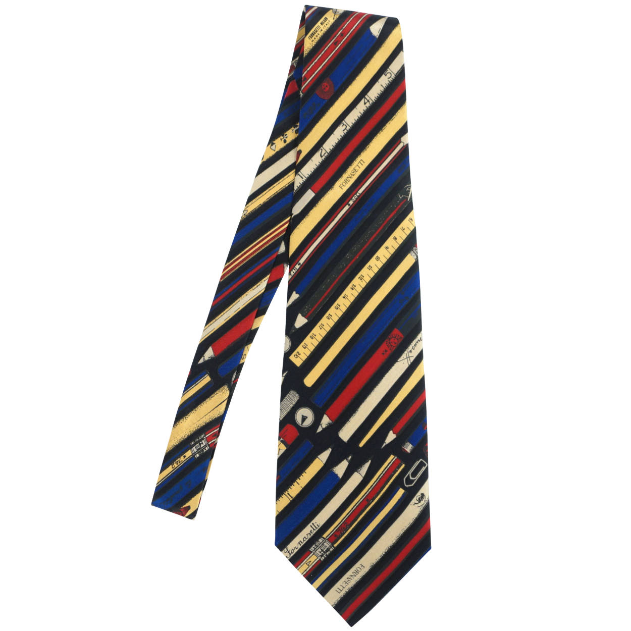 Vintage Fornasetti Silk Tie Strumenti Da Disegno Pencils Etc - Poppy's Vintage Clothing