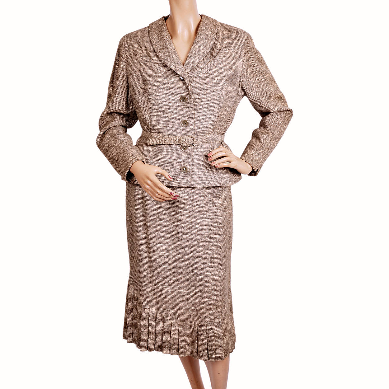 Vintage 50s Wool and Silk Tweed Ladies Skirt Suit by Forstmann Size  M - Poppy's Vintage Clothing