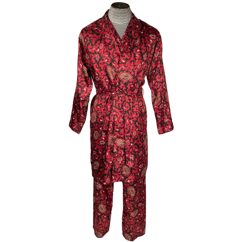 Vintage 1960s Silk Pyjamas & Robe Paisley Dressing Gown M L