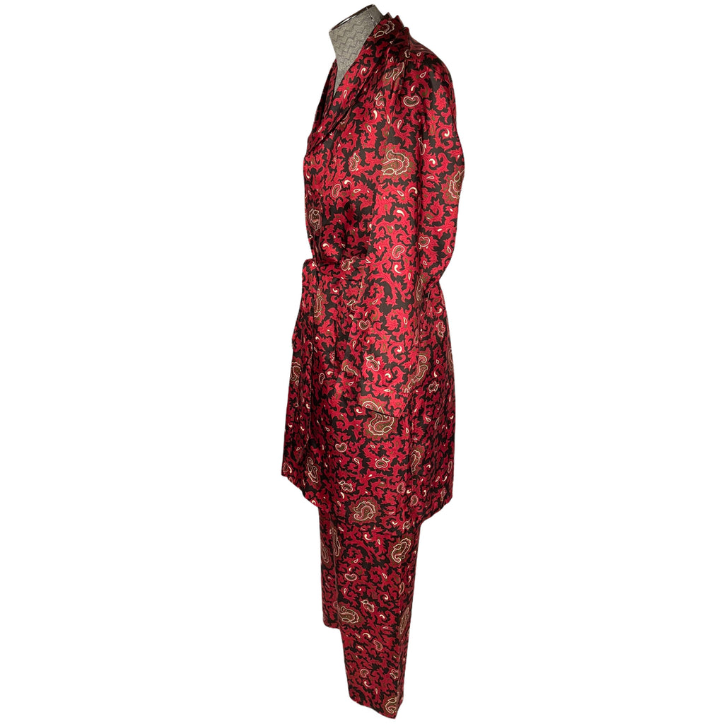 Vintage 1960s Silk Pyjamas & Robe Paisley Dressing Gown M L