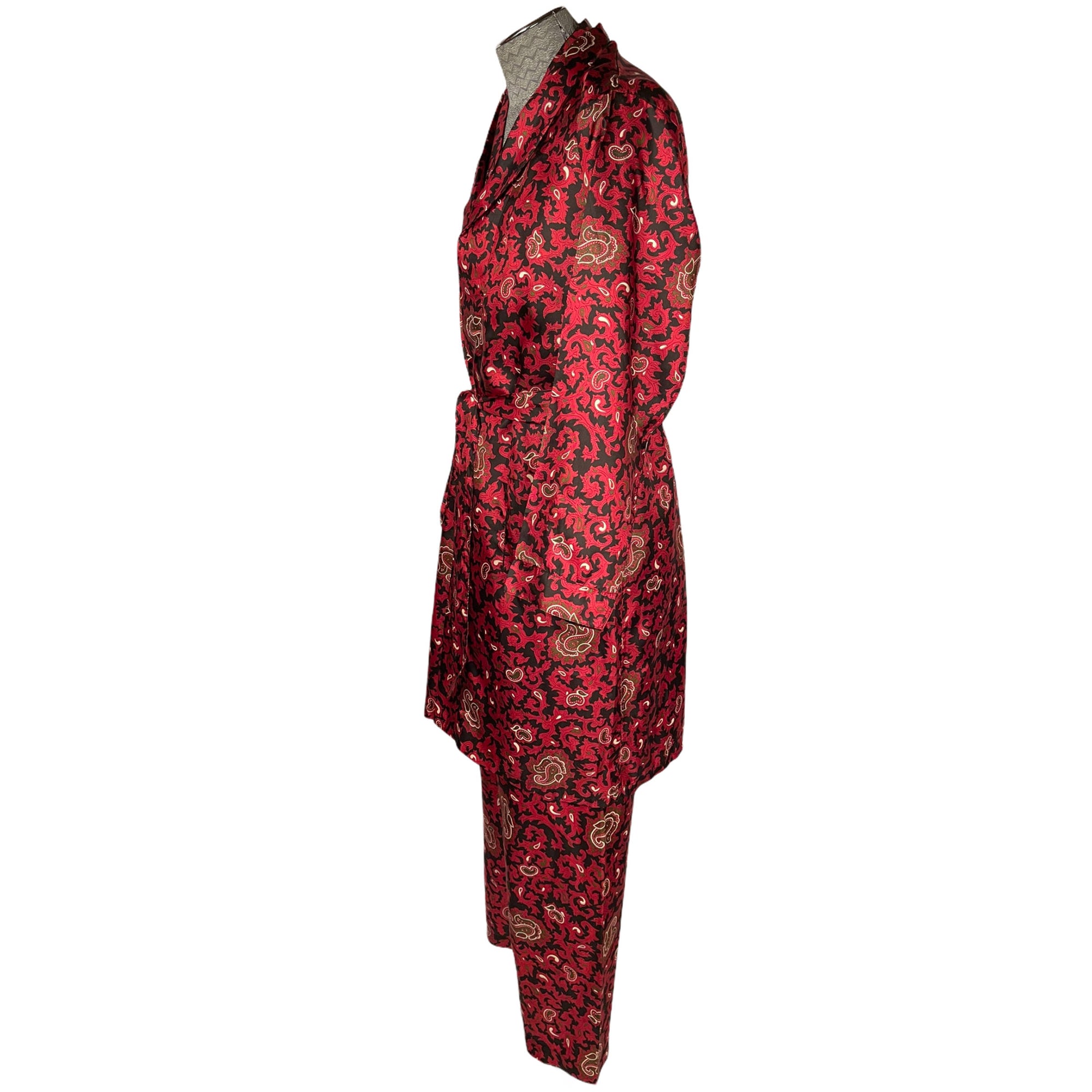 Vintage 1960s Silk Pyjamas & Robe Paisley Dressing Gown M L