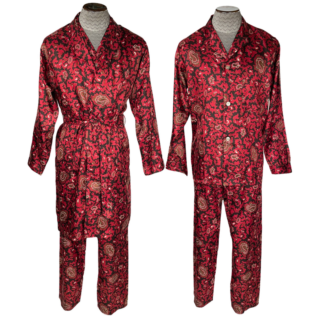 Vintage 1960s Silk Pyjamas & Robe Paisley Dressing Gown M L