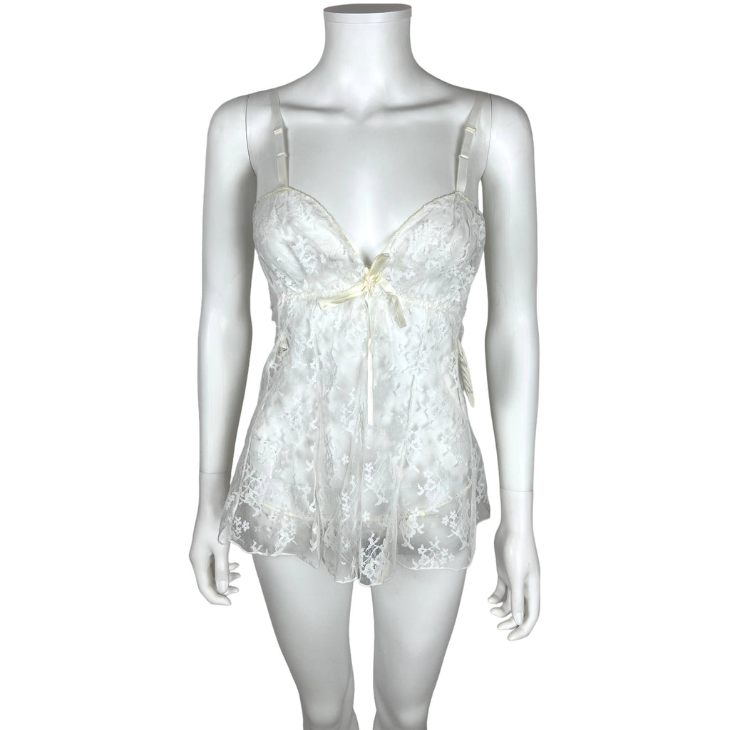 NWT 1970s Vintage Babydoll Nightie w Panties White Lace Sz S