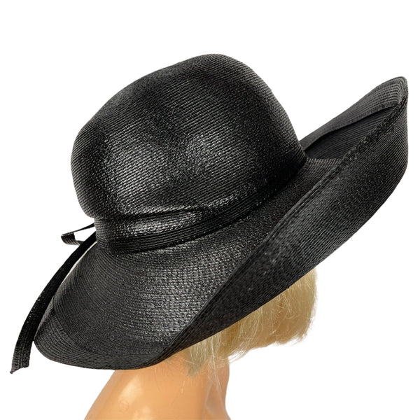 Vintage 60s Frank Olive Black Milan Straw Hat Size 7
