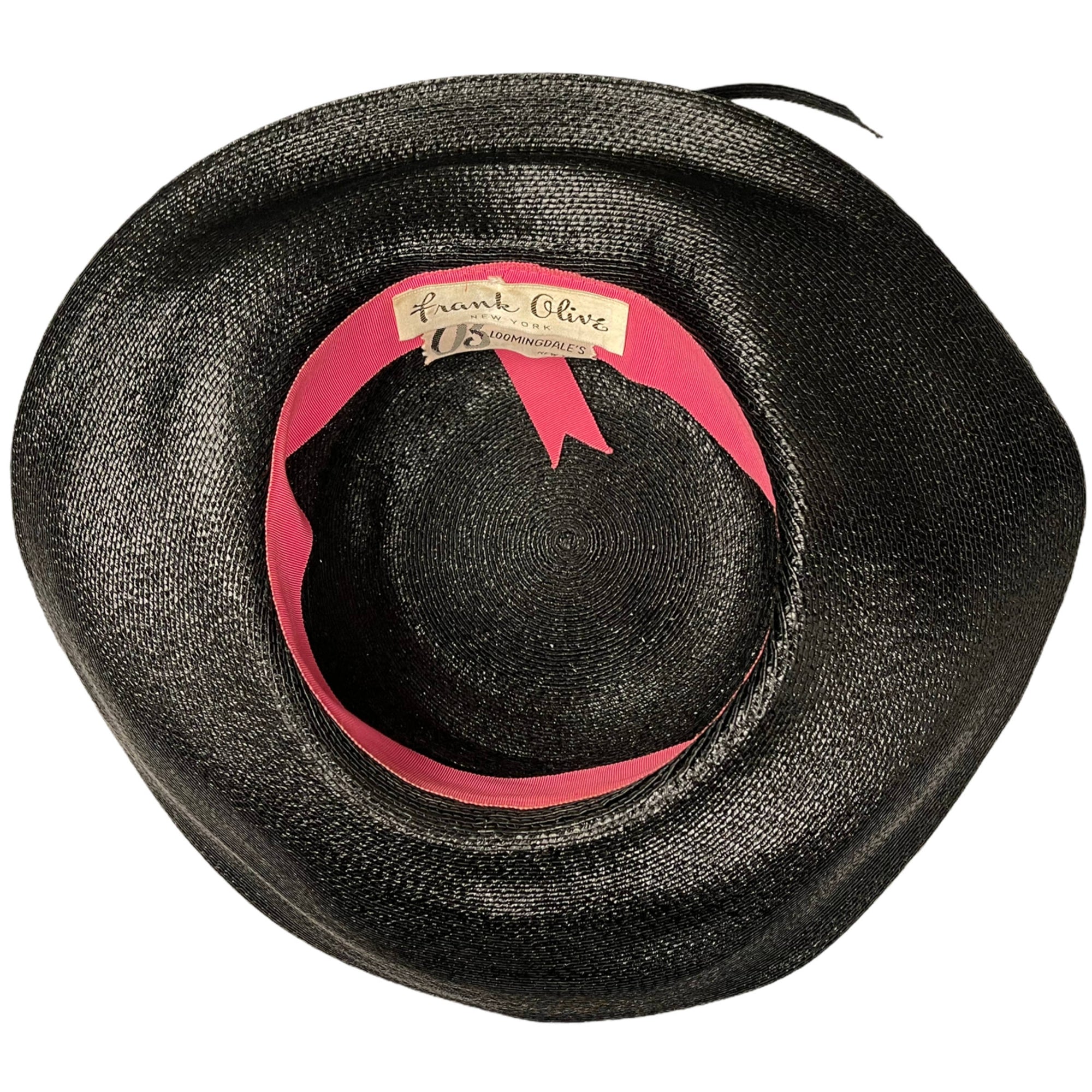 Vintage 60s Frank Olive Black Milan Straw Hat Bloomingdales NY