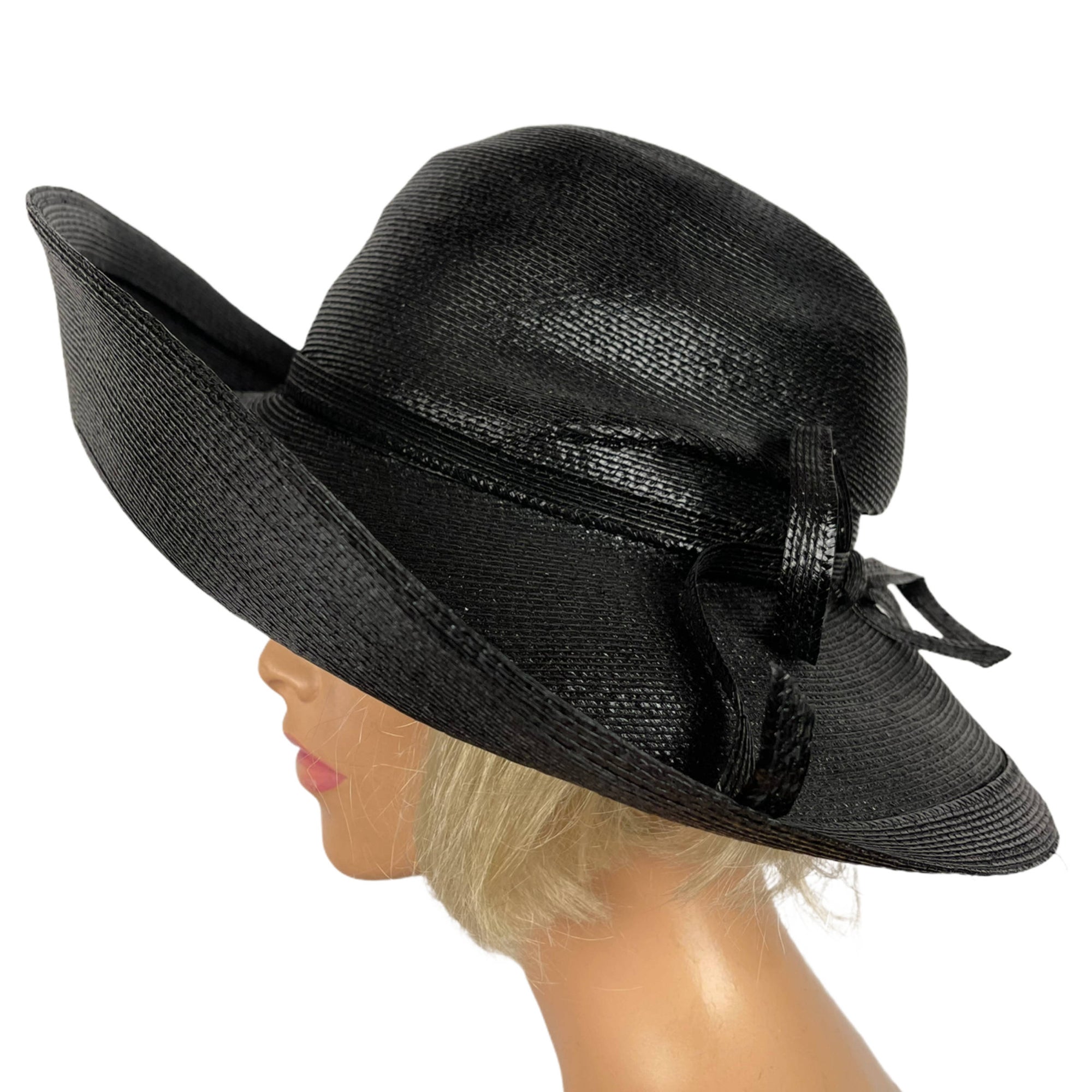 Vintage 60s Frank Olive Black Milan Straw Hat Bloomingdales NY