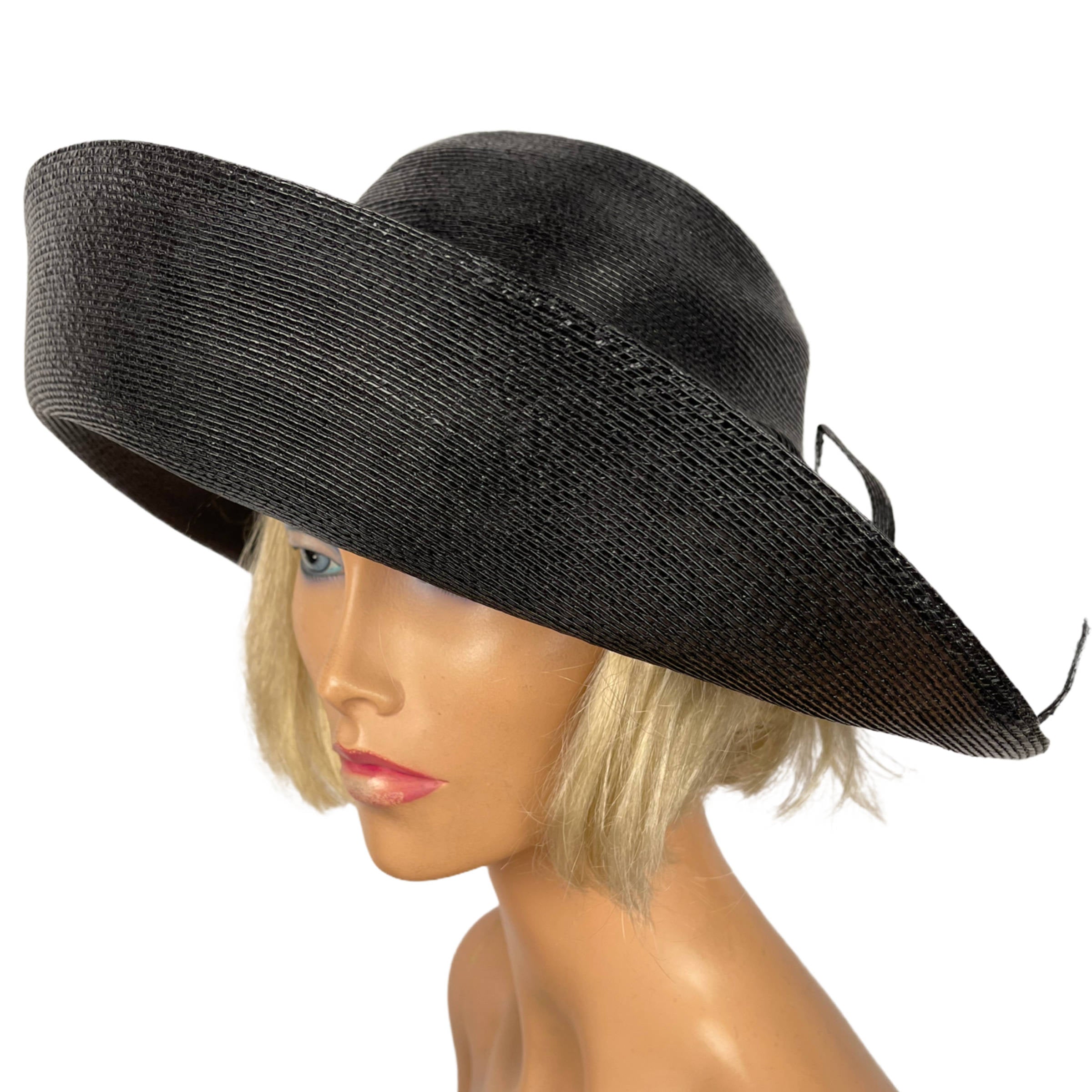 Vintage 60s Frank Olive Black Milan Straw Hat Size 7