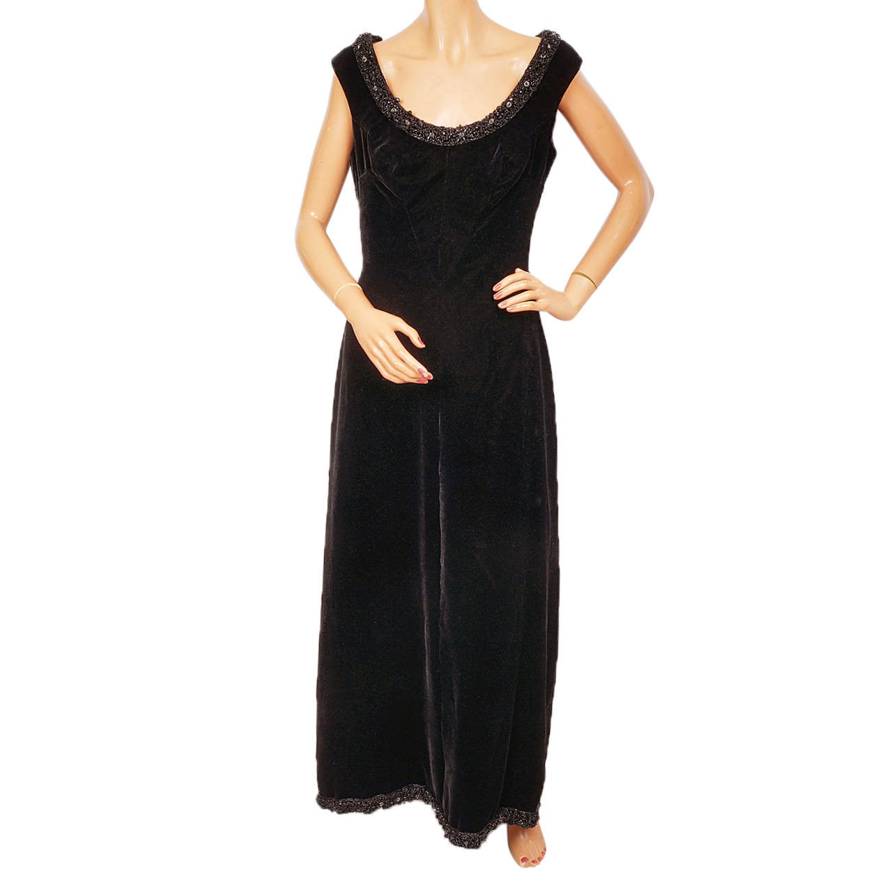 Vintage 1960s Black Velvet Evening Gown Haute Couture -  Frank Oujezdsky - Poppy's Vintage Clothing