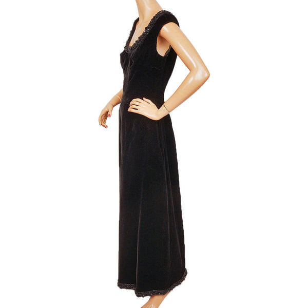 Vintage 1960s Black Velvet Evening Gown Haute Couture -  Frank Oujezdsky - Poppy's Vintage Clothing