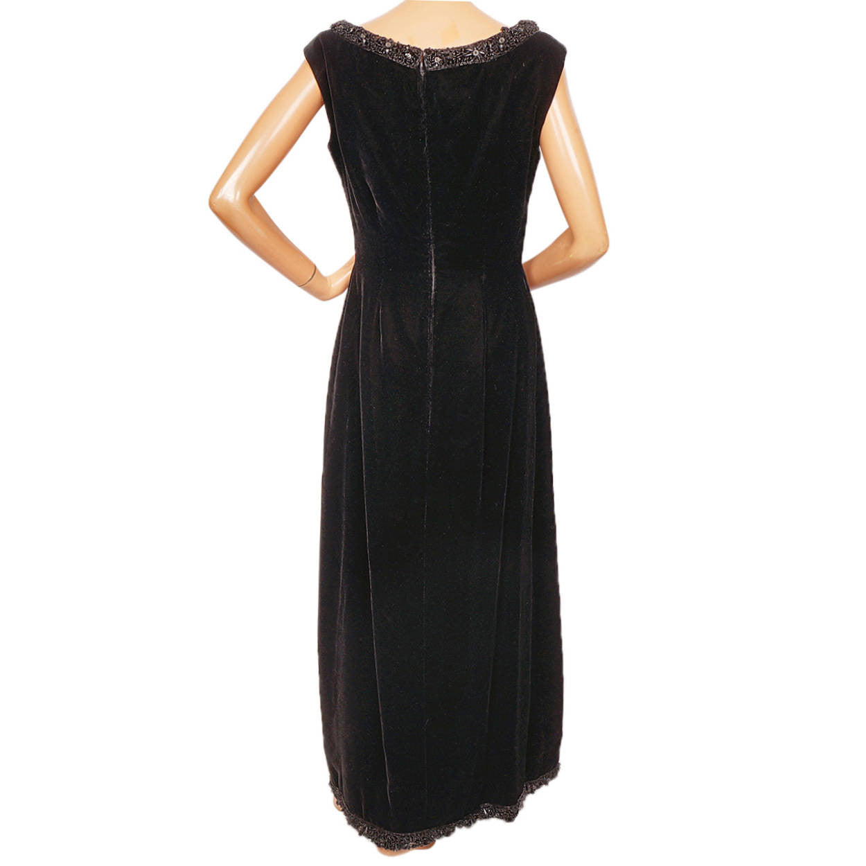 Vintage 1960s Black Velvet Evening Gown Haute Couture -  Frank Oujezdsky - Poppy's Vintage Clothing