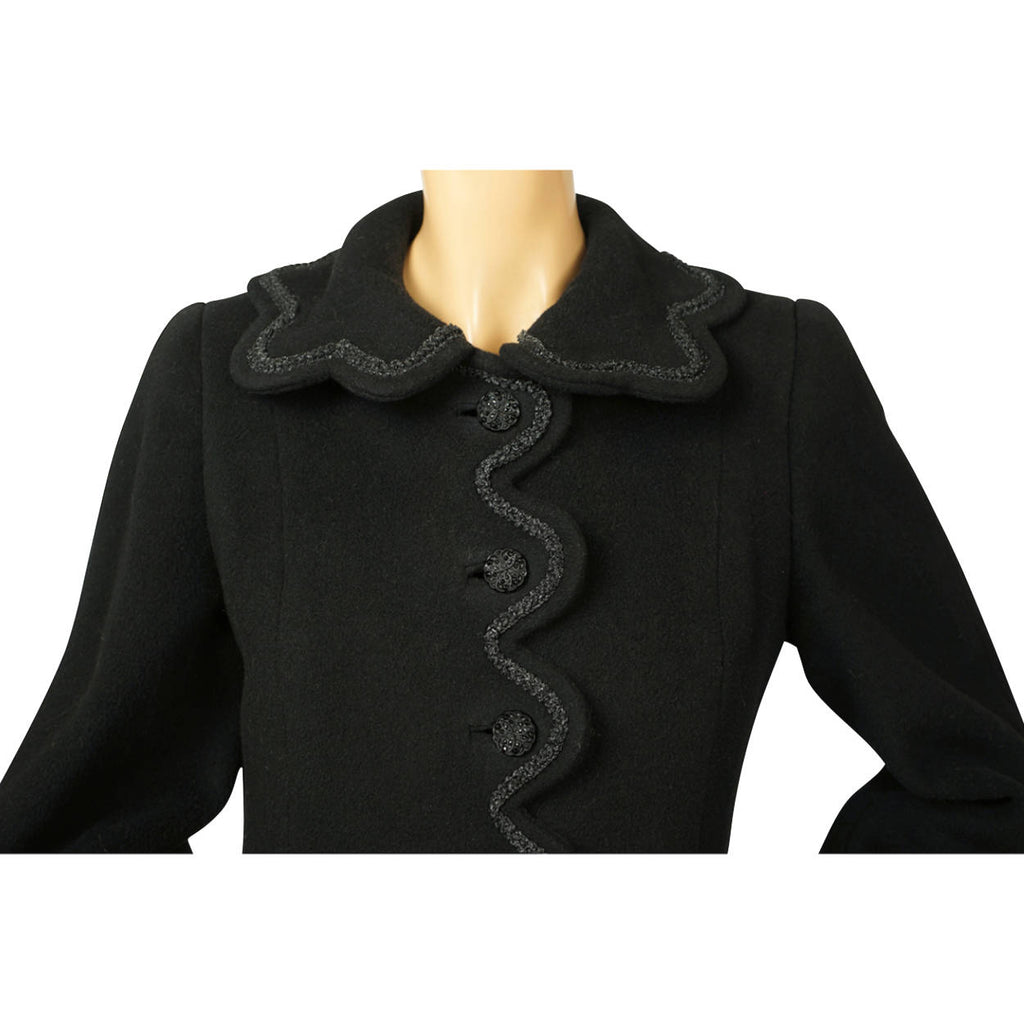 Vintage 1950s Black Wool Coat Haute Couture Frank Oujezdsky Montreal Ladies S - Poppy's Vintage Clothing