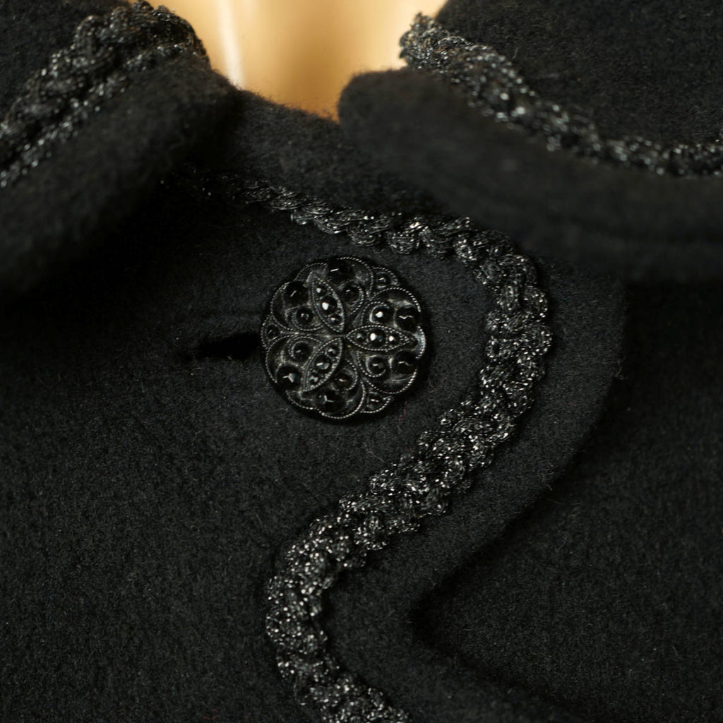 Vintage 1950s Black Wool Coat Haute Couture Frank Oujezdsky Montreal Ladies S - Poppy's Vintage Clothing