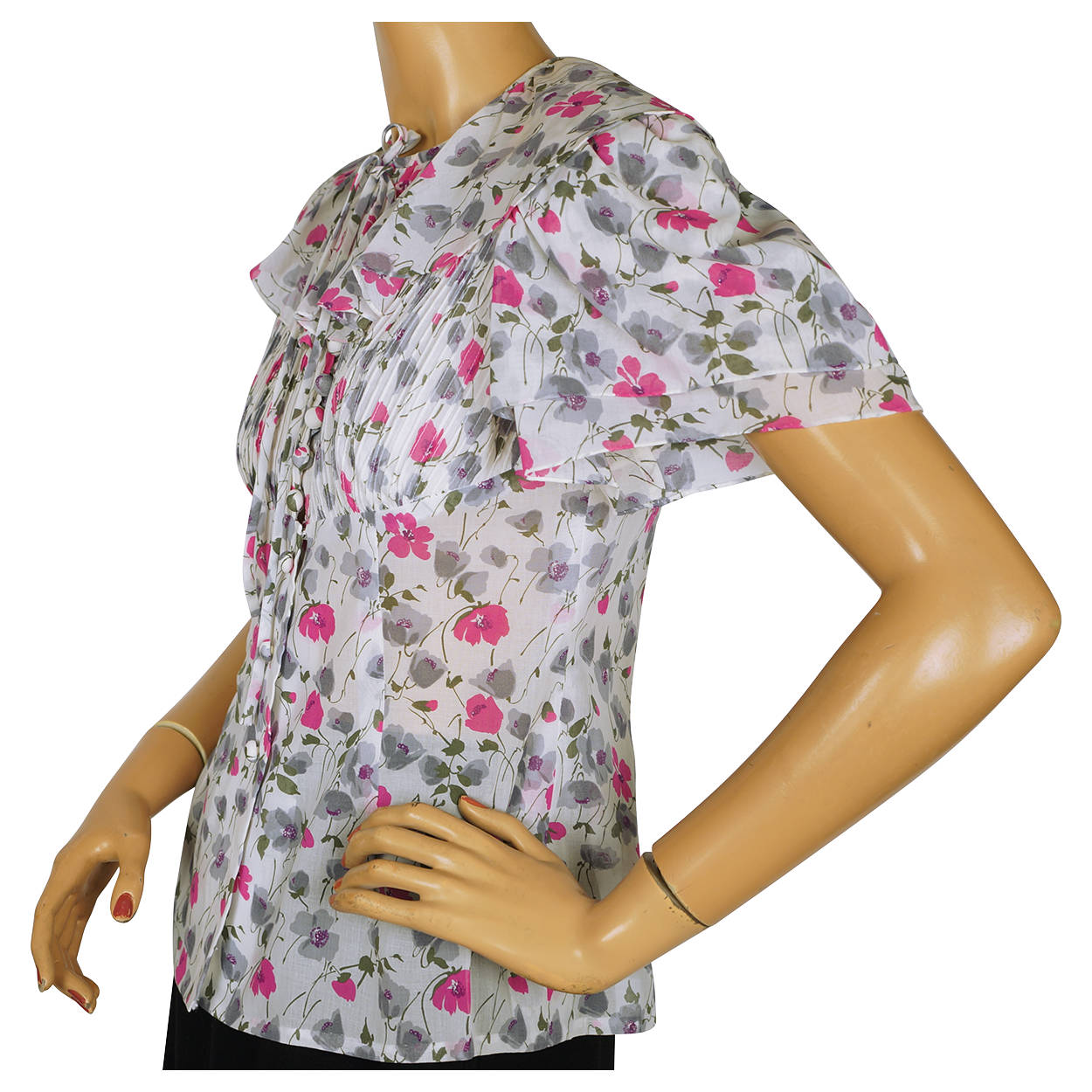 Vintage Blouse Floral Cotton Voile Frank Oujezdsky Haute Couture Montreal 1960s - Poppy's Vintage Clothing