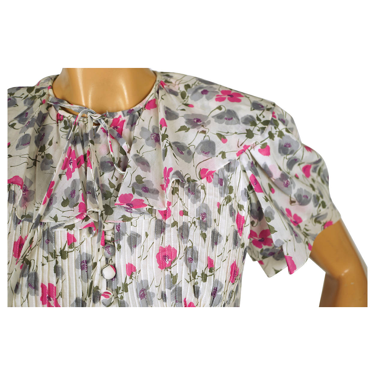 Vintage Blouse Floral Cotton Voile Frank Oujezdsky Haute Couture Montreal 1960s - Poppy's Vintage Clothing