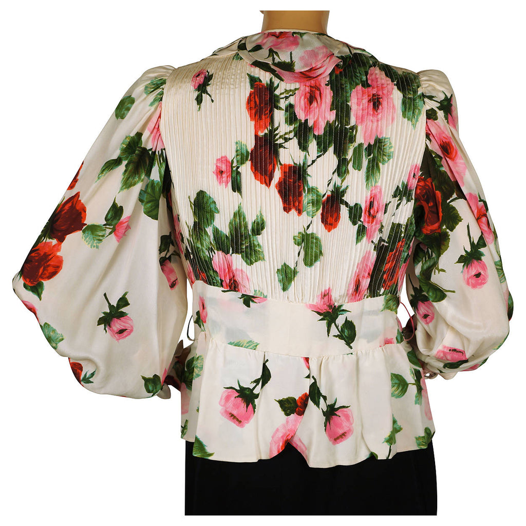 Vintage Silk Blouse Rose Floral Pattern Frank Oujezdsky Haute Couture 1960s - Poppy's Vintage Clothing