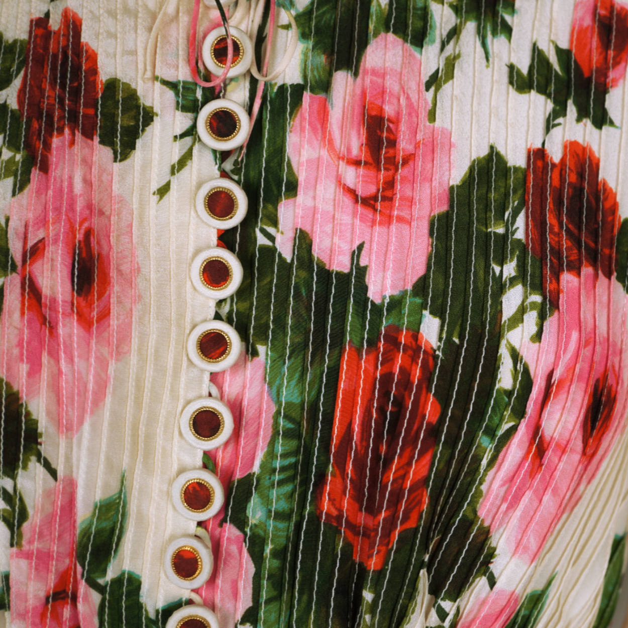 Vintage Silk Blouse Rose Floral Pattern Frank Oujezdsky Haute Couture 1960s - Poppy's Vintage Clothing