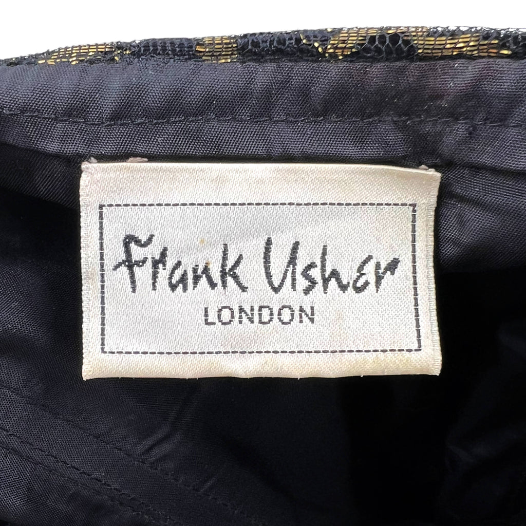 1980s Vintage Frank Usher Dress Gold Lace & Black Velvet M