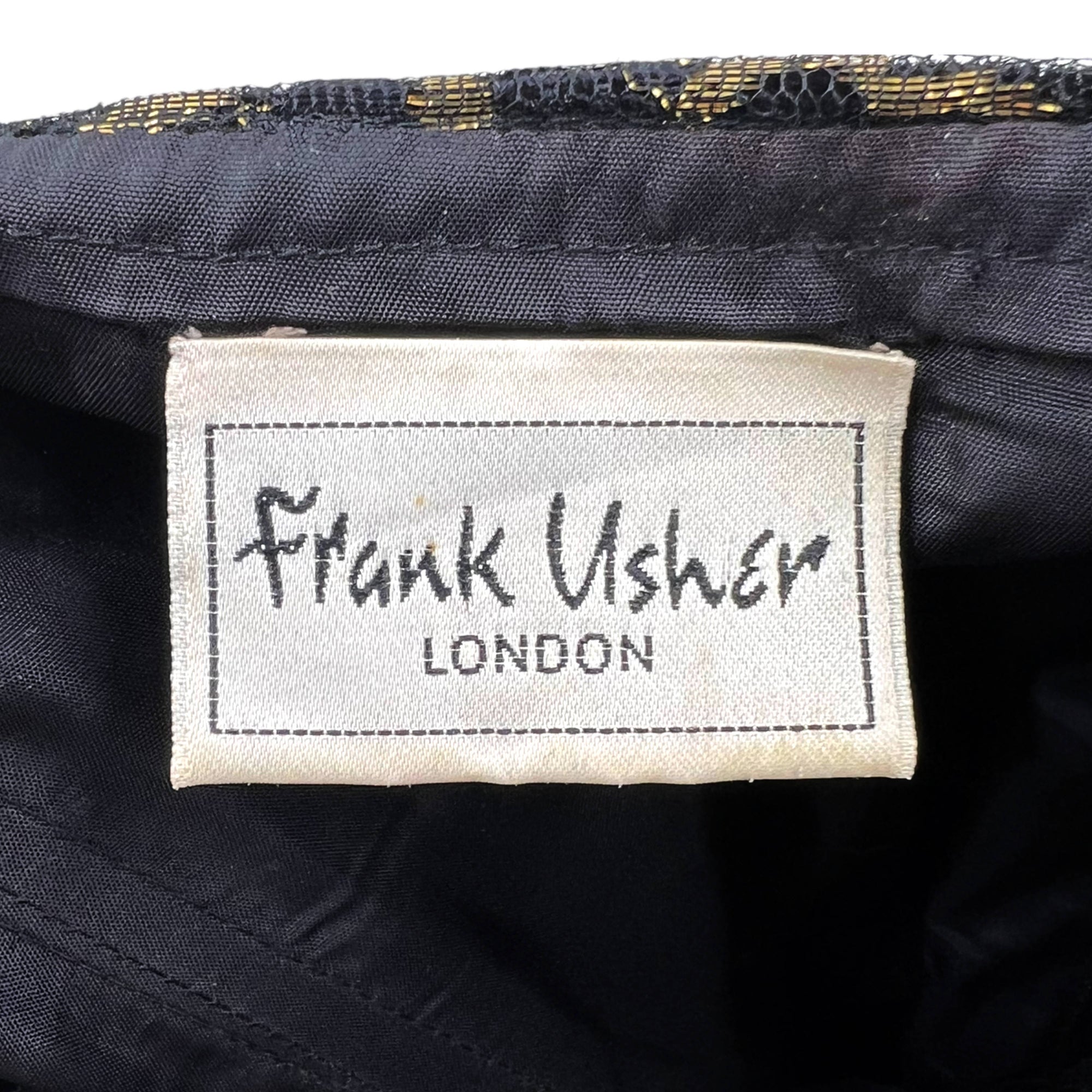 1980s Vintage Frank Usher Dress Gold Lace & Black Velvet M