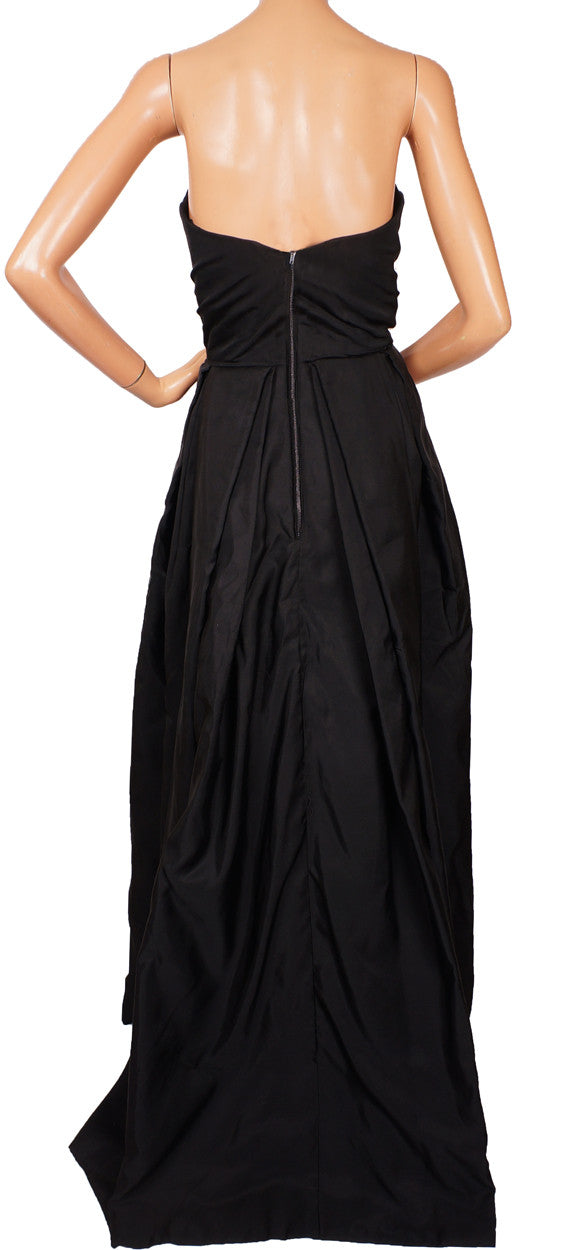 Vintage 1960s Evening Gown Haute Couture Strapless Dress in Black Silk by Frank Oujezdsky Montreal - Poppy's Vintage Clothing