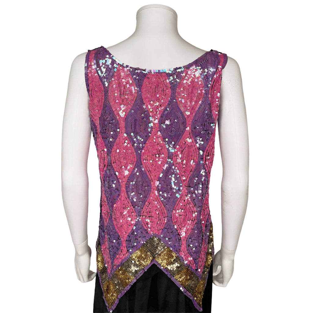 Vintage 1920s Flapper Top Sequins on Net Blouse Size S